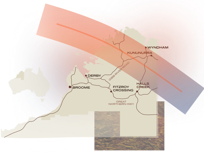 map showing path of eclipse over Western Australia